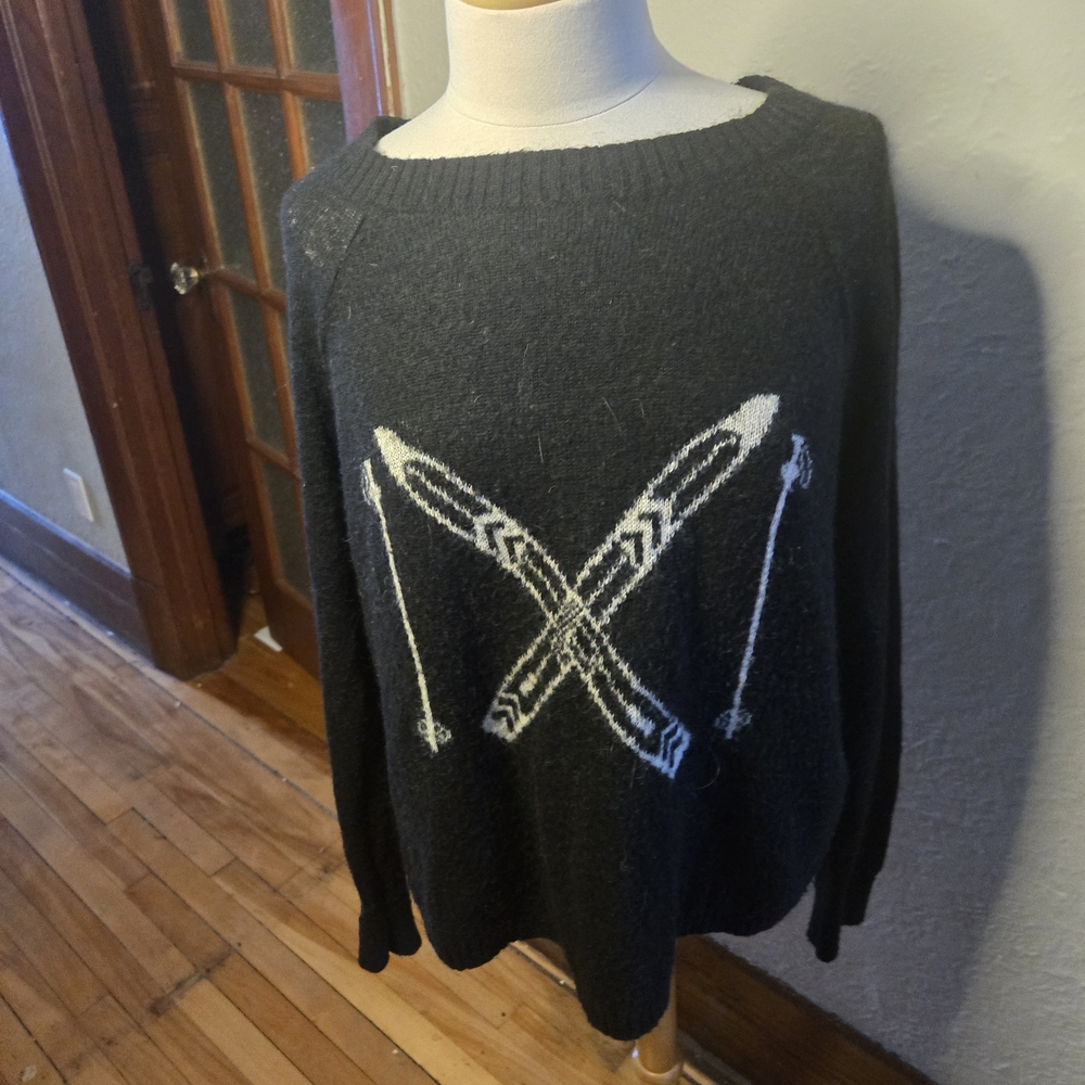 Woolrich Ski Sweater Black Wool Blend Alpine Lodge Graphic XL - Picture 7 of 12